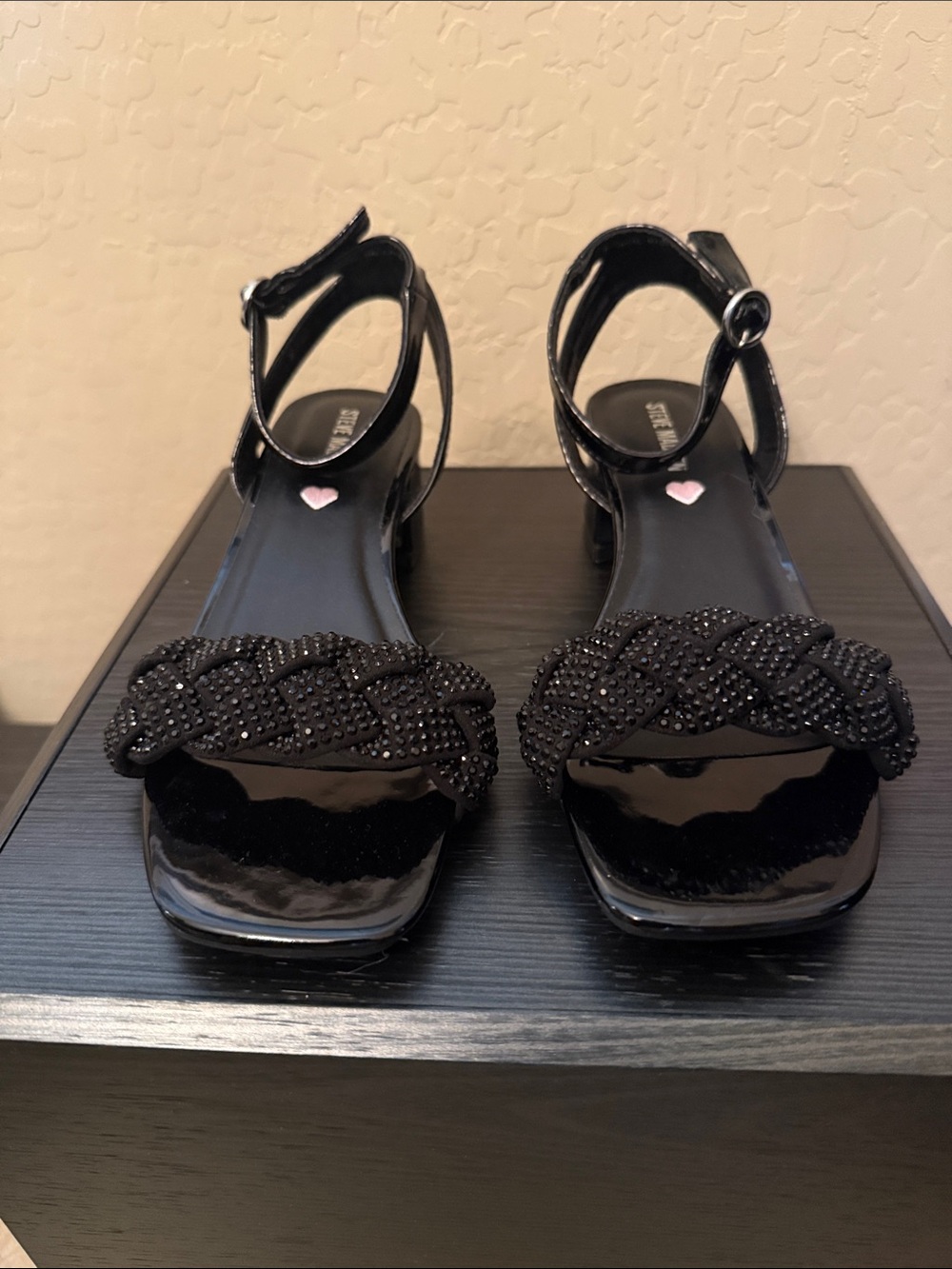 Steve Madden Black Braided Bead Strap Heeled Sandals